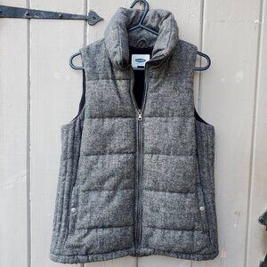 Old Navy Herringbone Tweed Puffer Vest, Women's S, Charcoal
